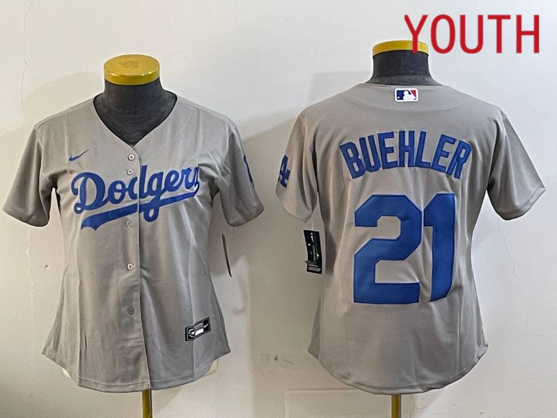 Youth Los Angeles Dodgers #21 Buehler Grey Game 2024 Nike MLB Jersey style 1121